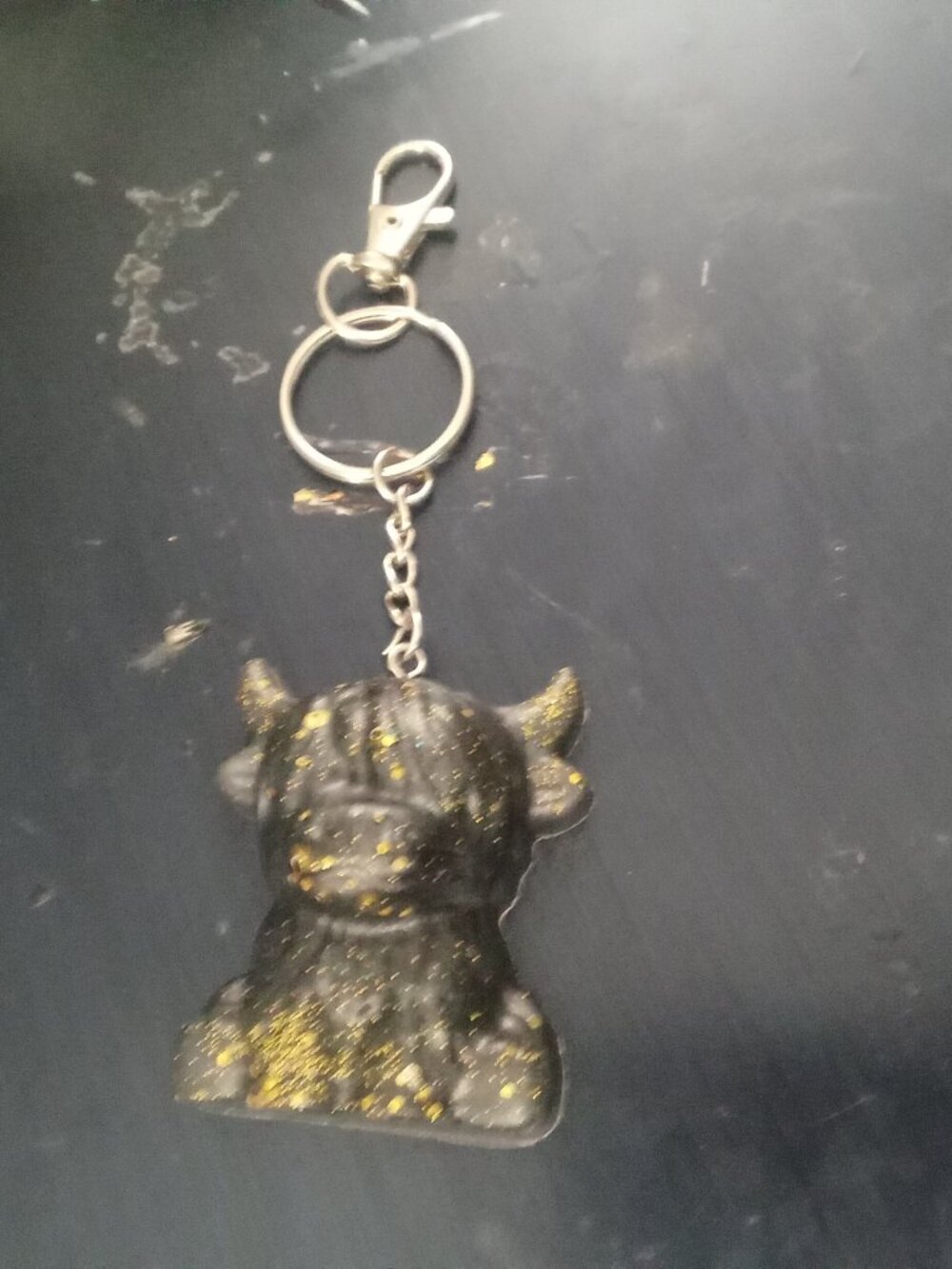 Highland Cow Black and Gold Resin Keychain Bag Charm